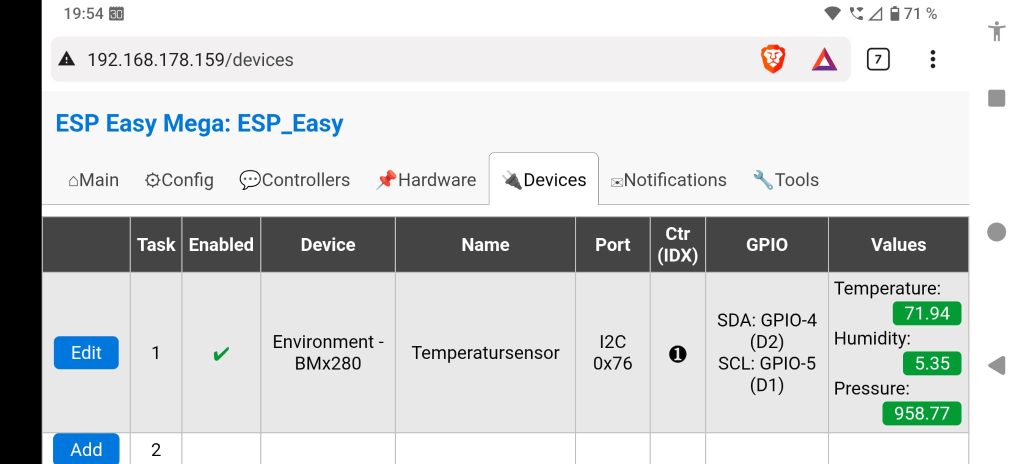 Rohdaten auf dem ESP Board